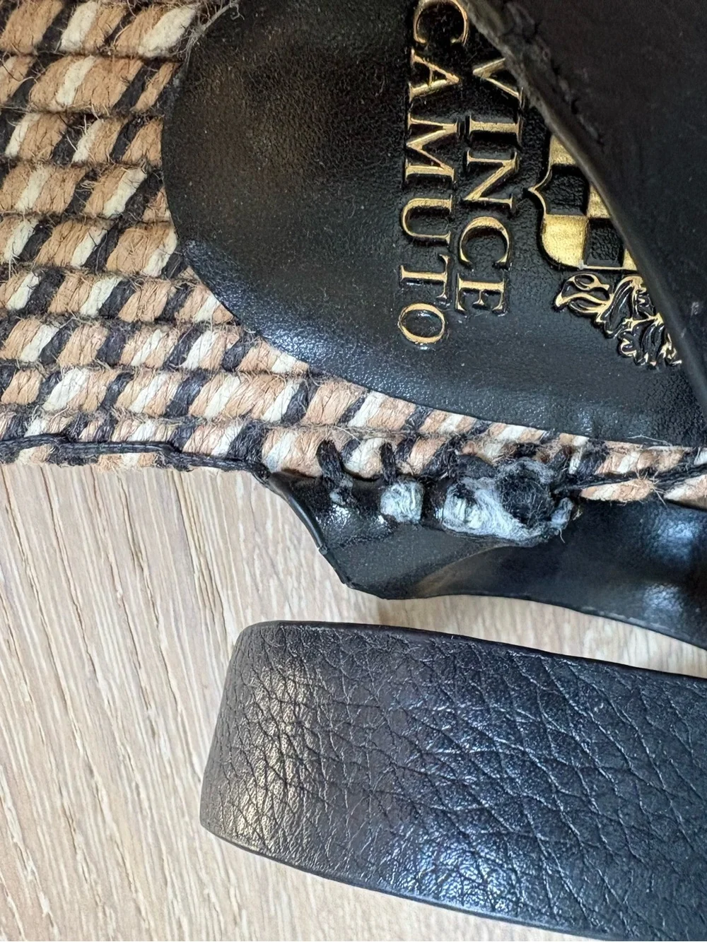 Black Leather Espadrille Platform Sandals Size 8 Vince Camuto - Picture 9 of 11